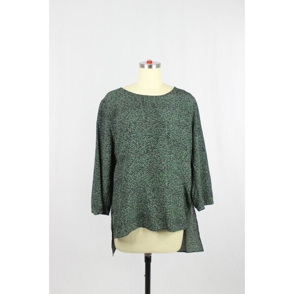 Aritzia WILFRED Dark Green Abstract Print 100% Silk Open Back Blouse Top, Size M - Picture 1 of 11